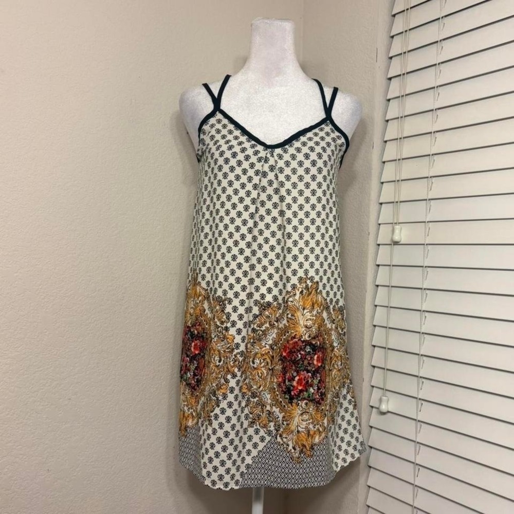 Vintage 90s grunge rockabilly brocade spaghetti strap shift skater dress size M